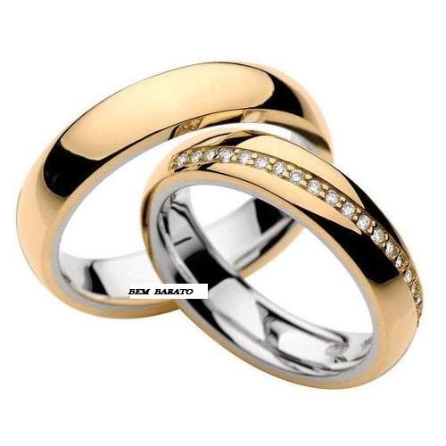 Alianças Ouro/Prata 8mm 18 (DEZOITO ) BRILHANTES ZIRCÔNIAS